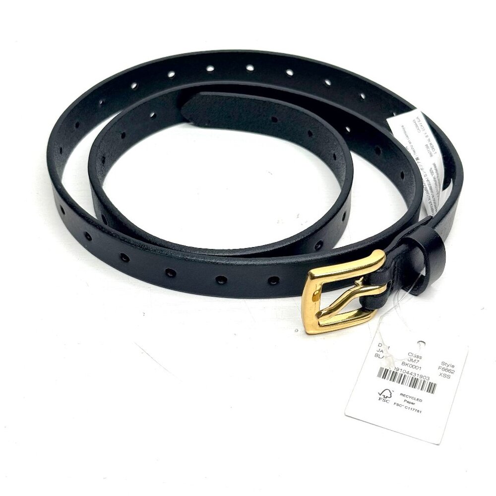 J CREW Perforated Italian Cow Leather Slim 3/4" Belt Womens XS S Black Gold NEW